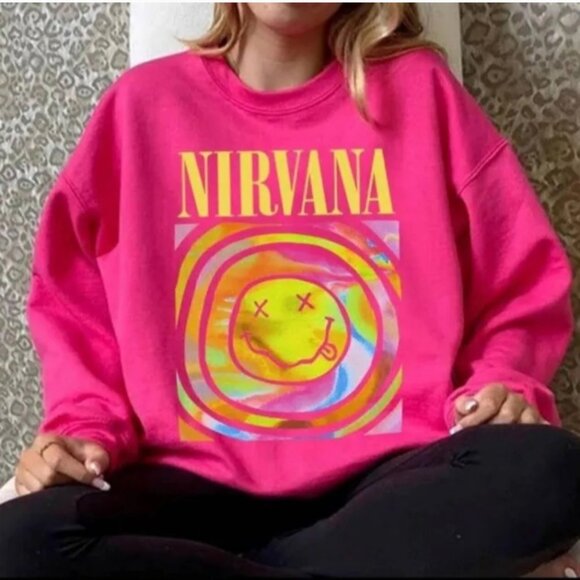🆕 Urban Outfitters Nirvana Smile Overdyed Crewneck Sweashirt, S/M - Picture 16 of 16